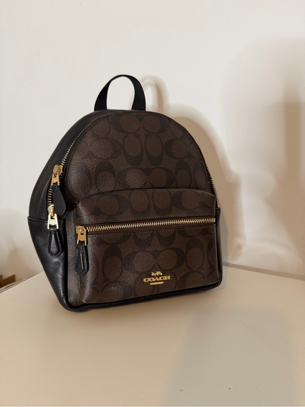 Coach Brown Signature Mini Backpack with Black Trim